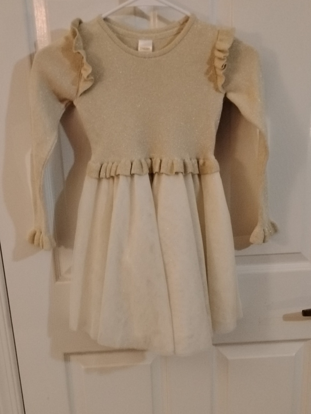 Gymboree Shimmery Ruffle Long-Sleeve Dress in Cream